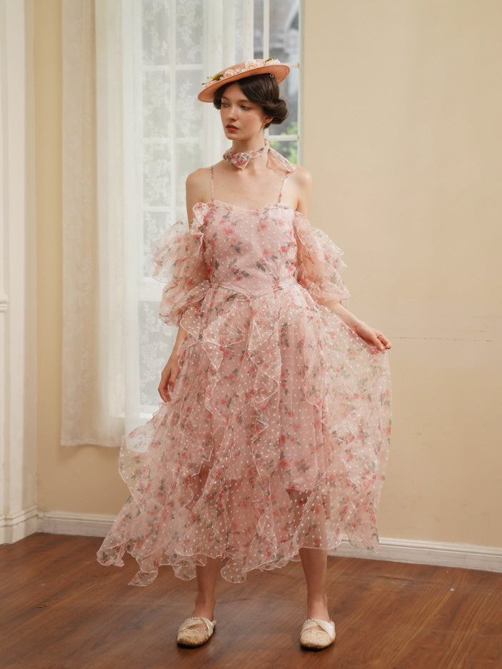 Blushing Rose Ruffle Chiffon Dress