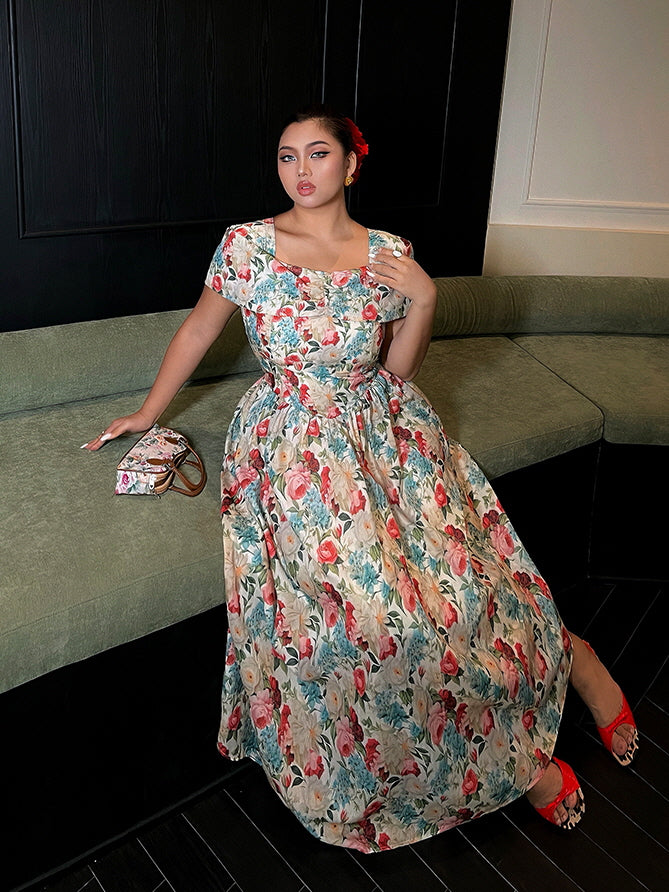 Blossom Garden Square-Neck Floral Dress