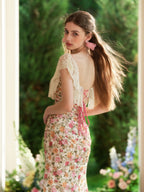 Floral Lace Off-Shoulder Corset Top & Skirt