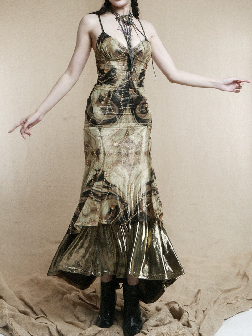 Baroque Pearl Metallic Slip Dress