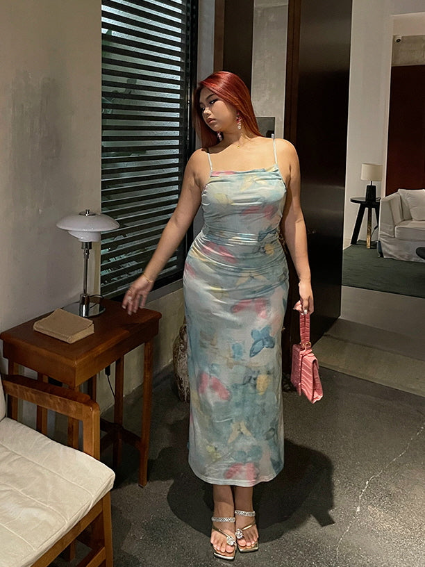 Dreamy Watercolor Mesh Slip Dress