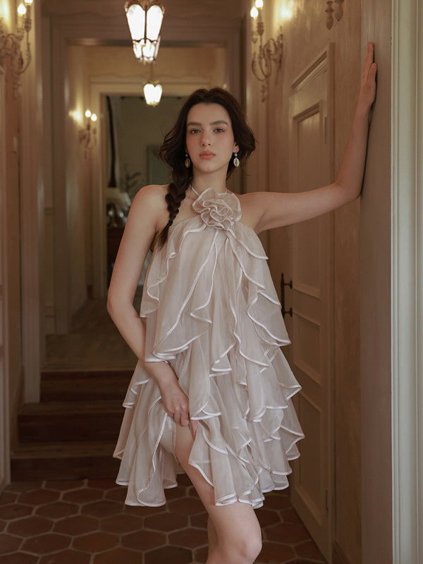 Blush Rose Ruffle Halter Dress