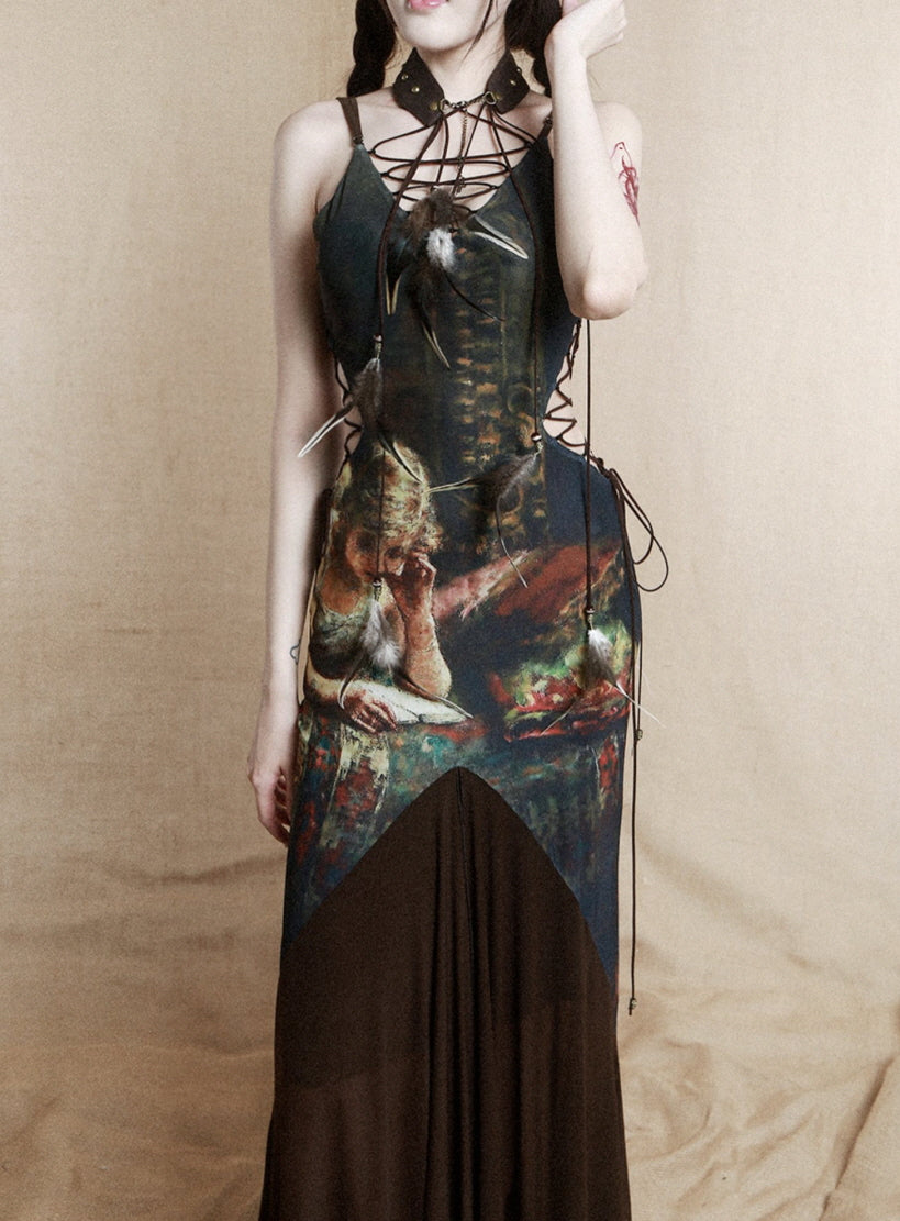 Vintage Glam Bronze Print Dress