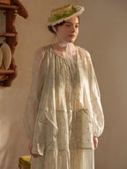 Pastel Green Floral Two-Piece Set – Sheer Cardigan & Tiered Dress