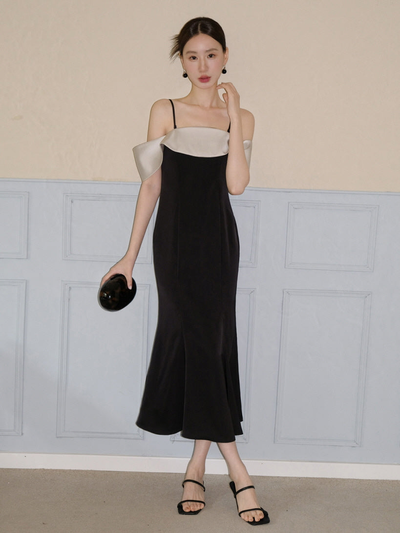 Midnight Ruffle Neckline Dress