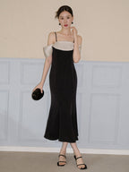 Midnight Ruffle Neckline Dress