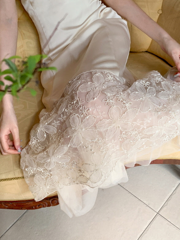 Moonlight Petal Lace Halter Dress