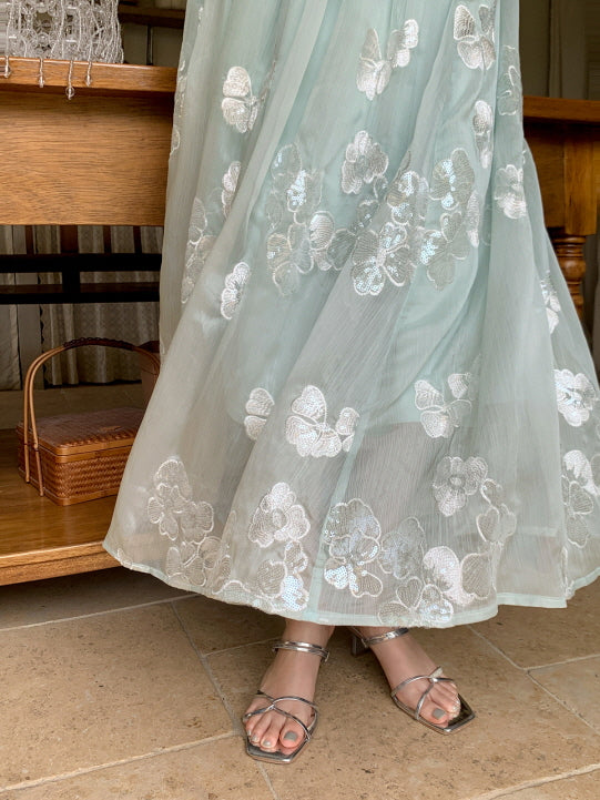 Whispering Petal Satin Top & Embroidered Tulle Skirt