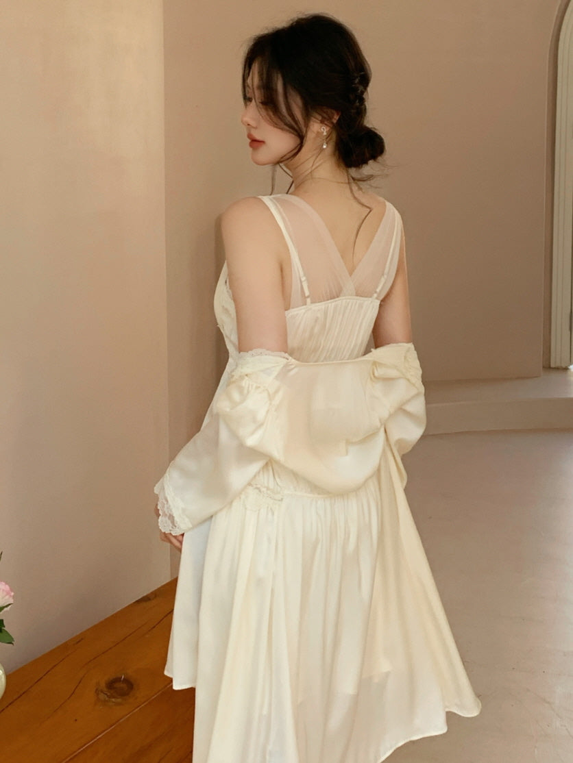 Ethereal Lace Cream Nightdress Set