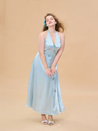 Ocean Bloom Satin Halter Dress
