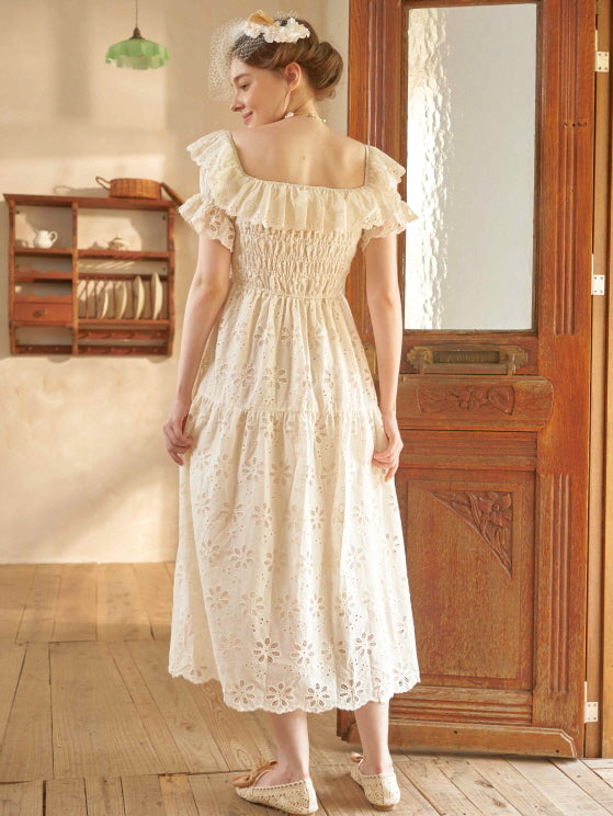 Ruffle Neckline Vintage Daisy Garden Dress