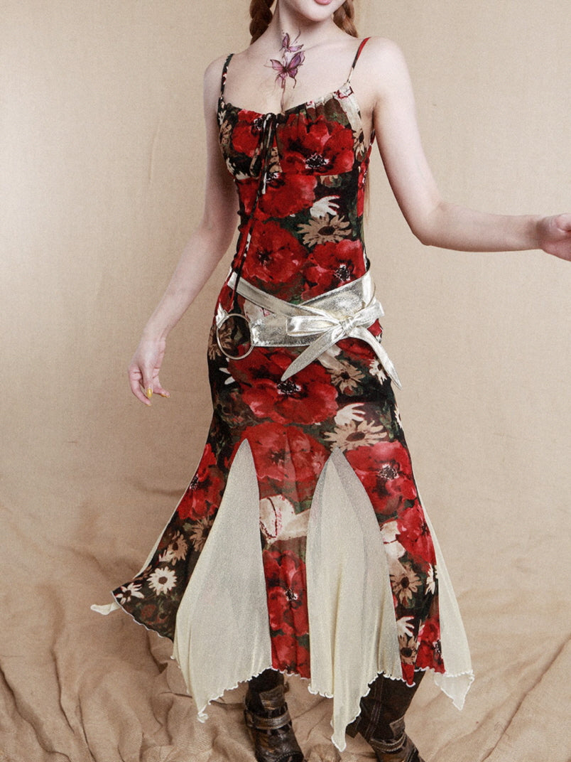 Golden Bloom Mermaid Slip Dress