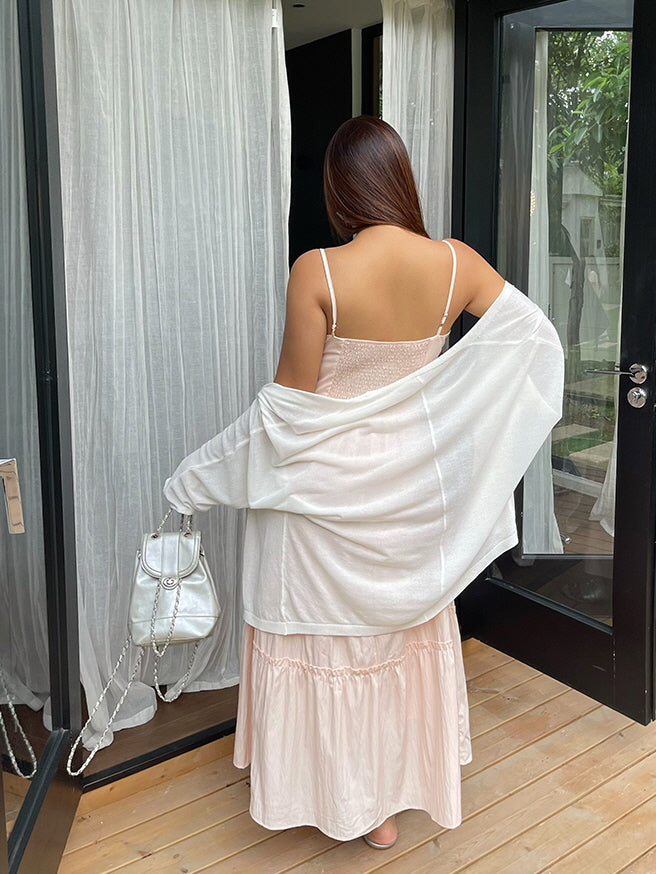 Blush Ribbon-Tie Tiered Dress