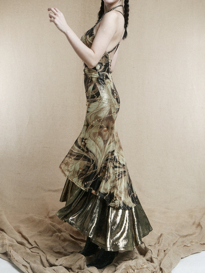 Baroque Pearl Metallic Slip Dress