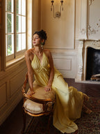 Lemon Bloom Backless Maxi Dress