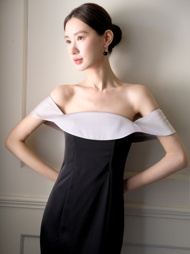Midnight Ruffle Neckline Dress
