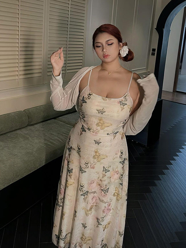 Butterfly Garden Sheer Slip Dress & Cardigan