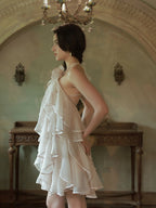 Blush Rose Ruffle Halter Dress