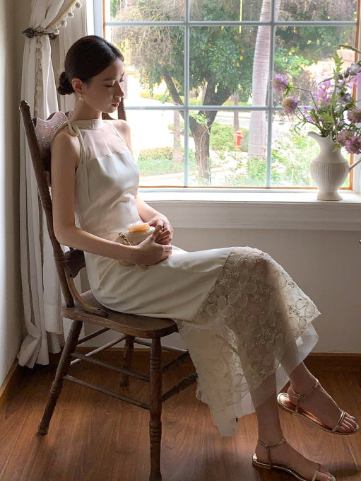 Moonlight Petal Lace Halter Dress