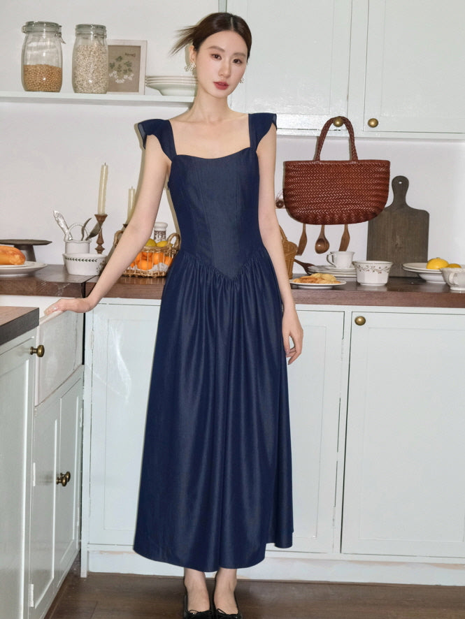 Navy Lace-Up Bodice Dress