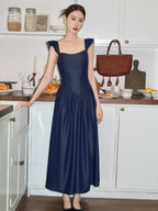 Navy Lace-Up Bodice Dress