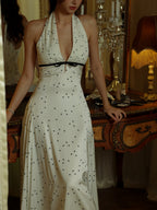 White Polka Dot Halter Dress