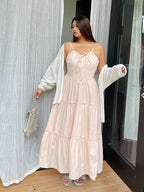 Blush Ribbon-Tie Tiered Dress