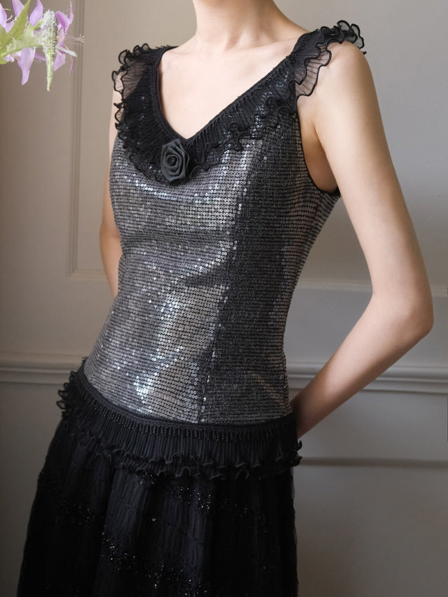Midnight Rose Sequin Top & Glitter Mesh Skirt