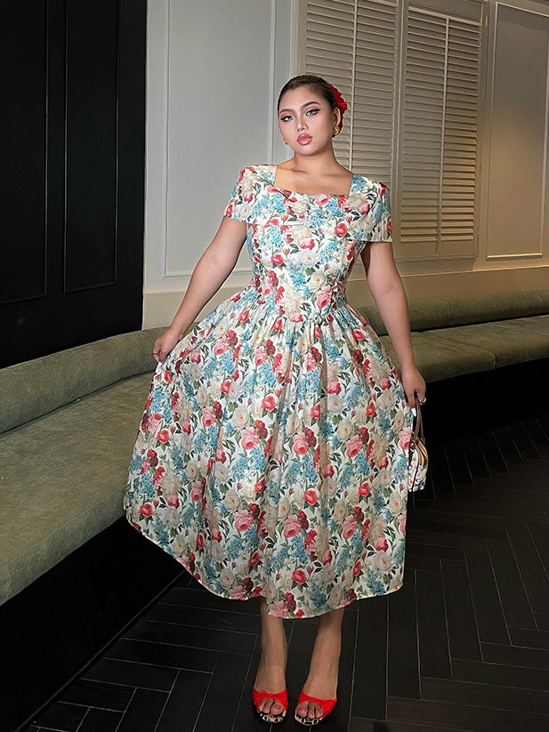 Blossom Garden Square-Neck Floral Dress