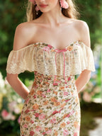 Floral Lace Off-Shoulder Corset Top & Skirt