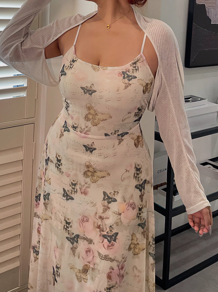 Butterfly Garden Sheer Slip Dress & Cardigan