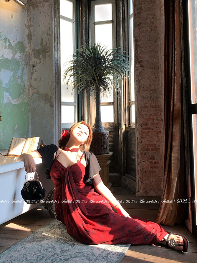 Crimson Rose Drape Dress