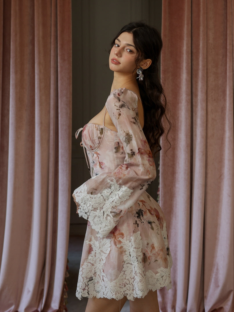 Blush Floral Lace-Trim Dress