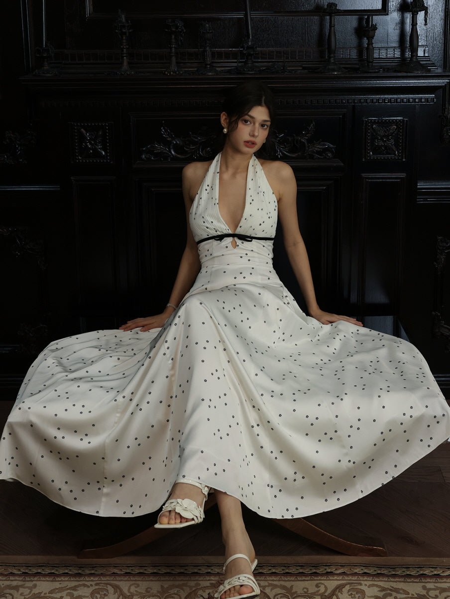 White Polka Dot Halter Dress