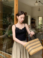 Black Blossom Bodice Two-Tone Dress