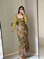Plus Size Moss Garden Watercolor Slip Dress