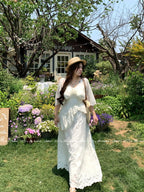 Ivory Garden Bloom Dress with Lace Ruffles