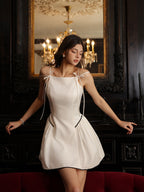 White Ribbon-Shoulder Mini Dress