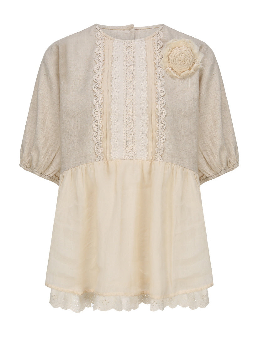 Linen Lace Garden Blouse and Skirt