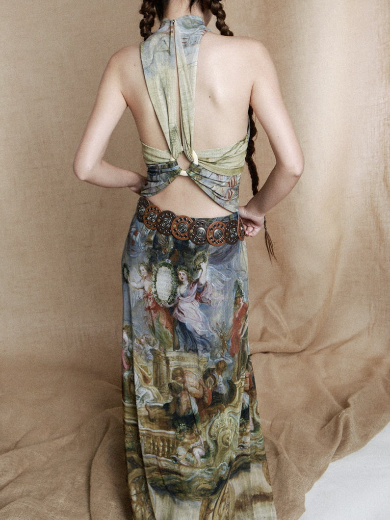 Baroque Allegory Halter Maxi Dress