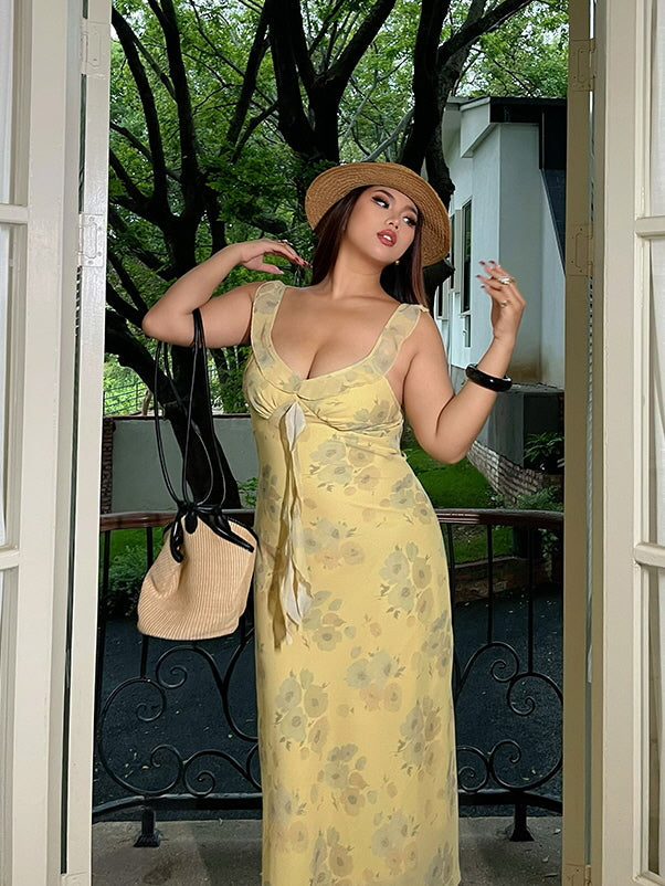 Lemon Blossom Tie-Front Floral Dress