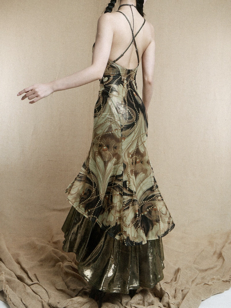 Baroque Pearl Metallic Slip Dress