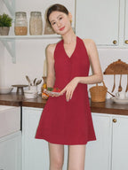 Cherry Ribbon Polka Dot Halter Dress