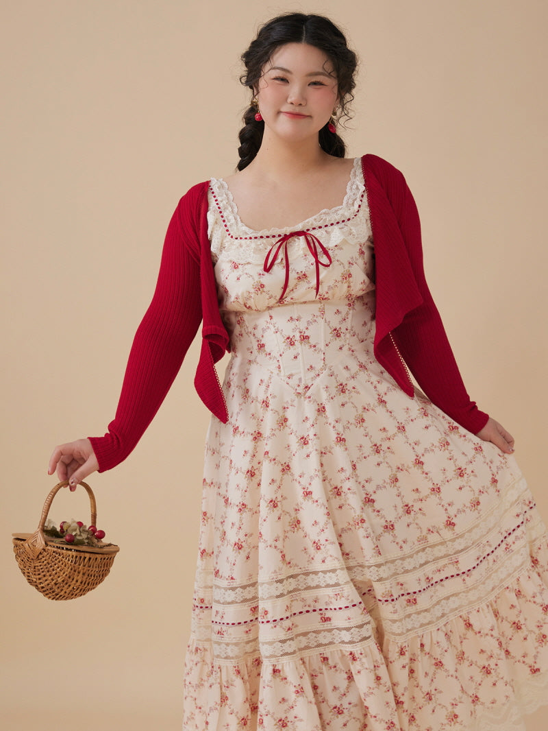 Red Bloom Cotton Lace-Up Dress