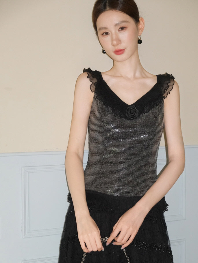 Midnight Rose Sequin Top & Glitter Mesh Skirt