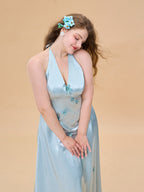 Ocean Bloom Satin Halter Dress