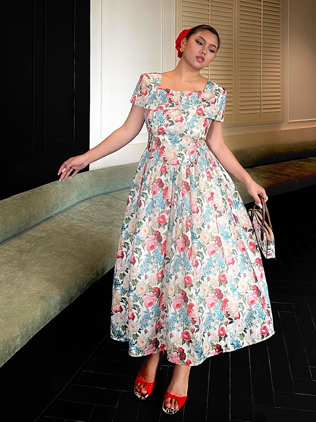 Blossom Garden Square-Neck Floral Dress