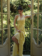 Lemon Bloom Backless Maxi Dress