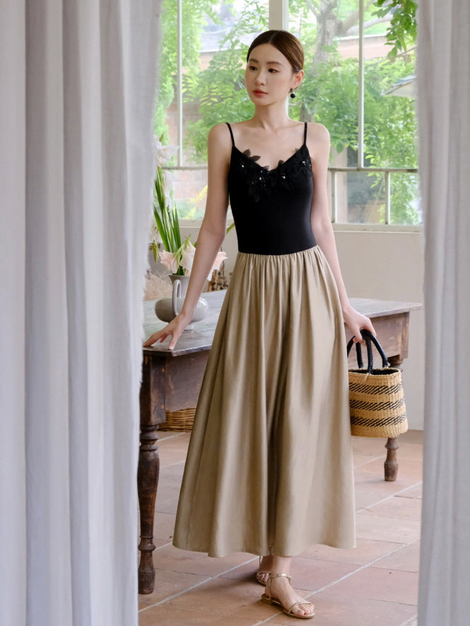 Black Blossom Bodice Two-Tone Dress