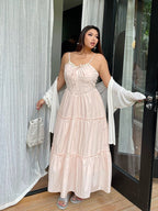 Blush Ribbon-Tie Tiered Dress
